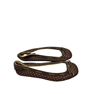 American Eagle Polka Dot Ballet Flats Brown Pink Green Bow Womens